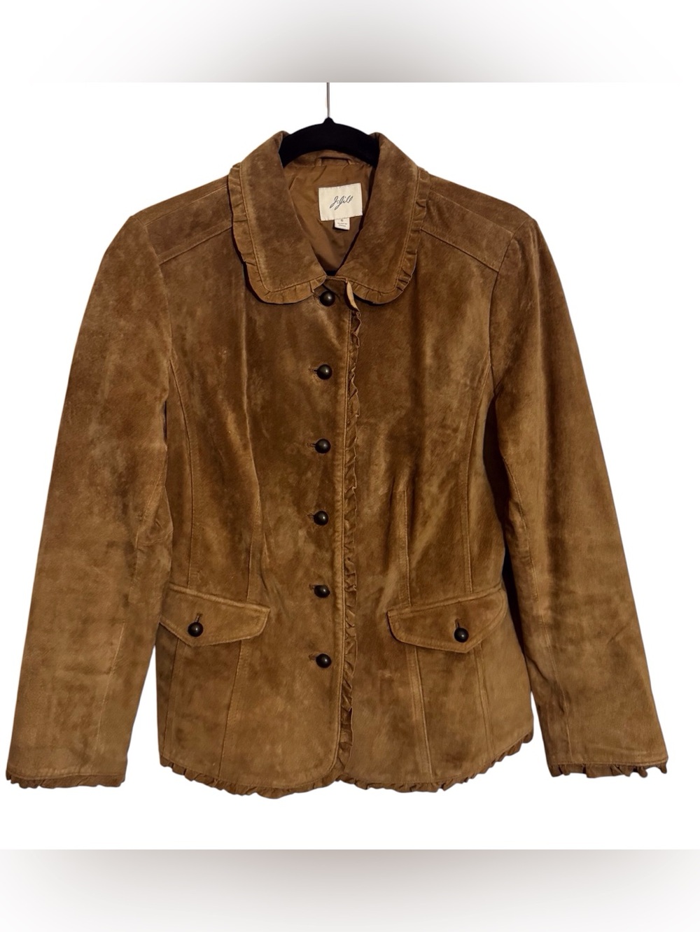 J. Jill Size Small Brown Genuine Leather Suede Jacket Boho Western Cottagecore